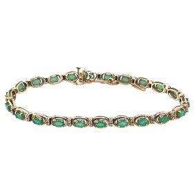 1.25 Carat Total Oval Emerald and Diamond Tennis Bracelet in 14 Karat Gold