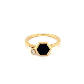 Circa 1980s Onyx and Diamond 18 Karat Yellow Gold Ring