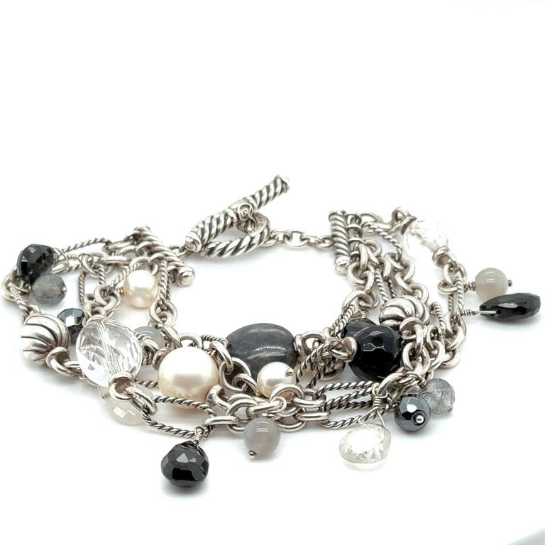 David Yurman Multi Strand Quartz, Onyx and Pearl Bracelet in Sterling Silver (1 of 5)
