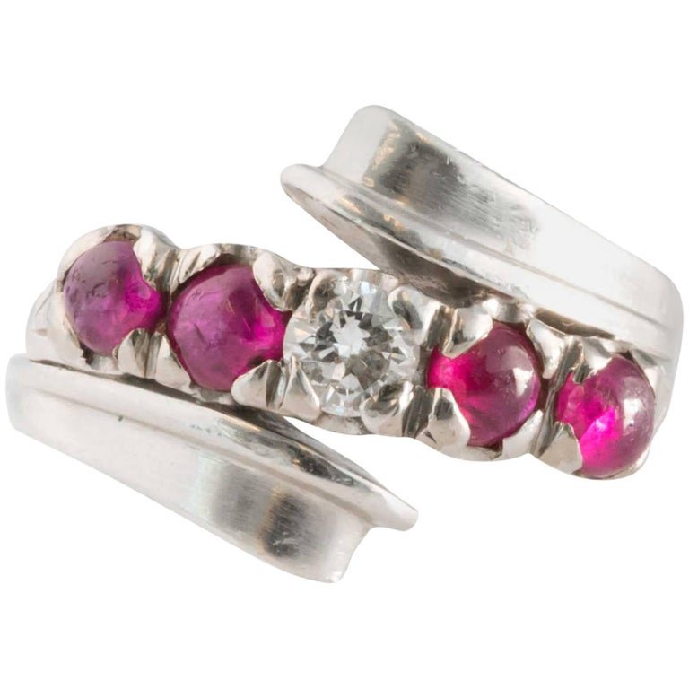 1949 Ruby, Diamond and Platinum By-Pass Ring (1 of 6)