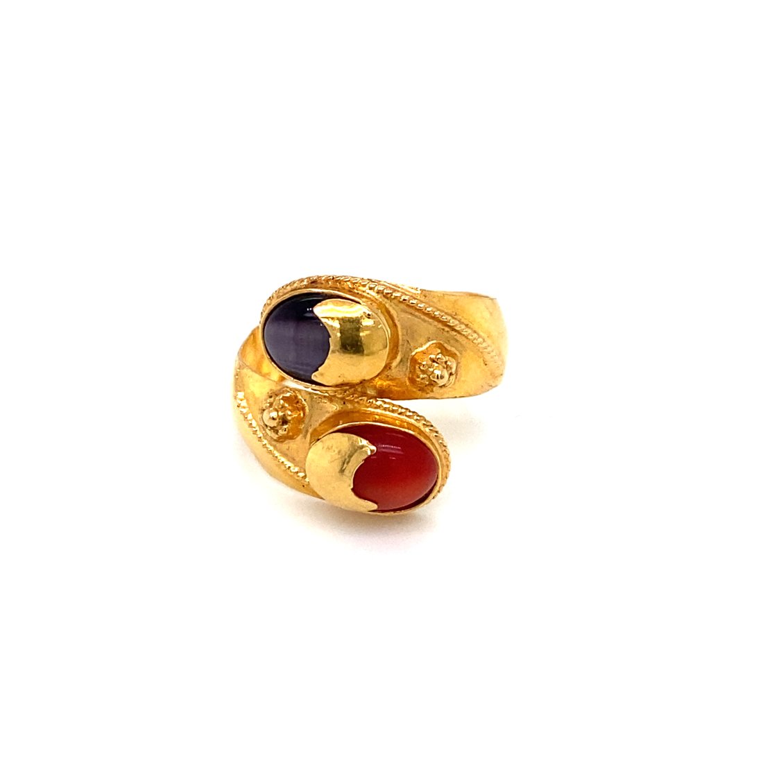 1950s Ethiopian 21K Gold Bypass Ring with Gemstones (1 of 6)