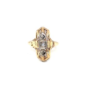 1920s Art Deco Two Tone 14K Gold Engagement Ring, Center Diamond 0.03cts