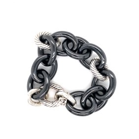 David Yurman Chain Bracelet Sterling Silver and Onyx