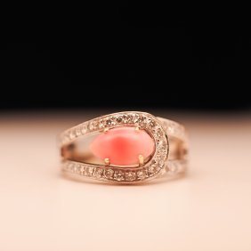 Conch Pearl Ring done in 18K White Gold with Colorless Diamonds on Band.