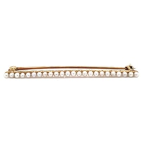 1920s Seed Pearl Bar Pin in 14 Karat Gold