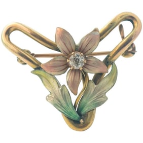 1950s Diamond, Enamel Pink Floral 14 Karat yellow Gold Convertible Pin Pendant