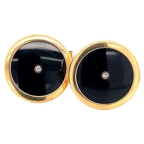1980s Onyx and Diamond Cufflinks in Platinum and 14 Karat Gold