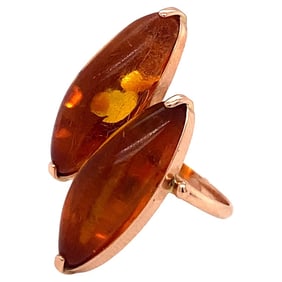 1980s Orange Amber Bridge ring in 14 Karat Rose Gold