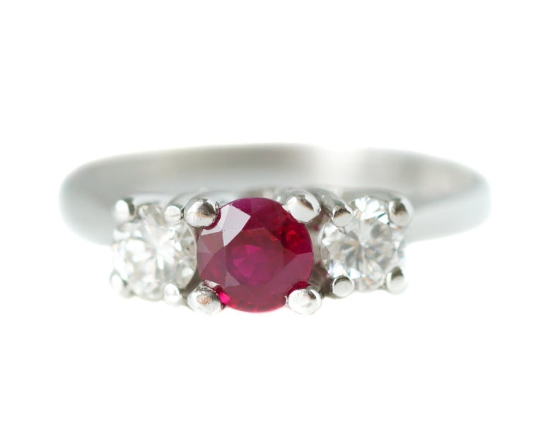 GIA Certified 0.60 Carat Ruby and 0.60 Carat Diamond Three-Stone Platinum Ring (1 of 10)