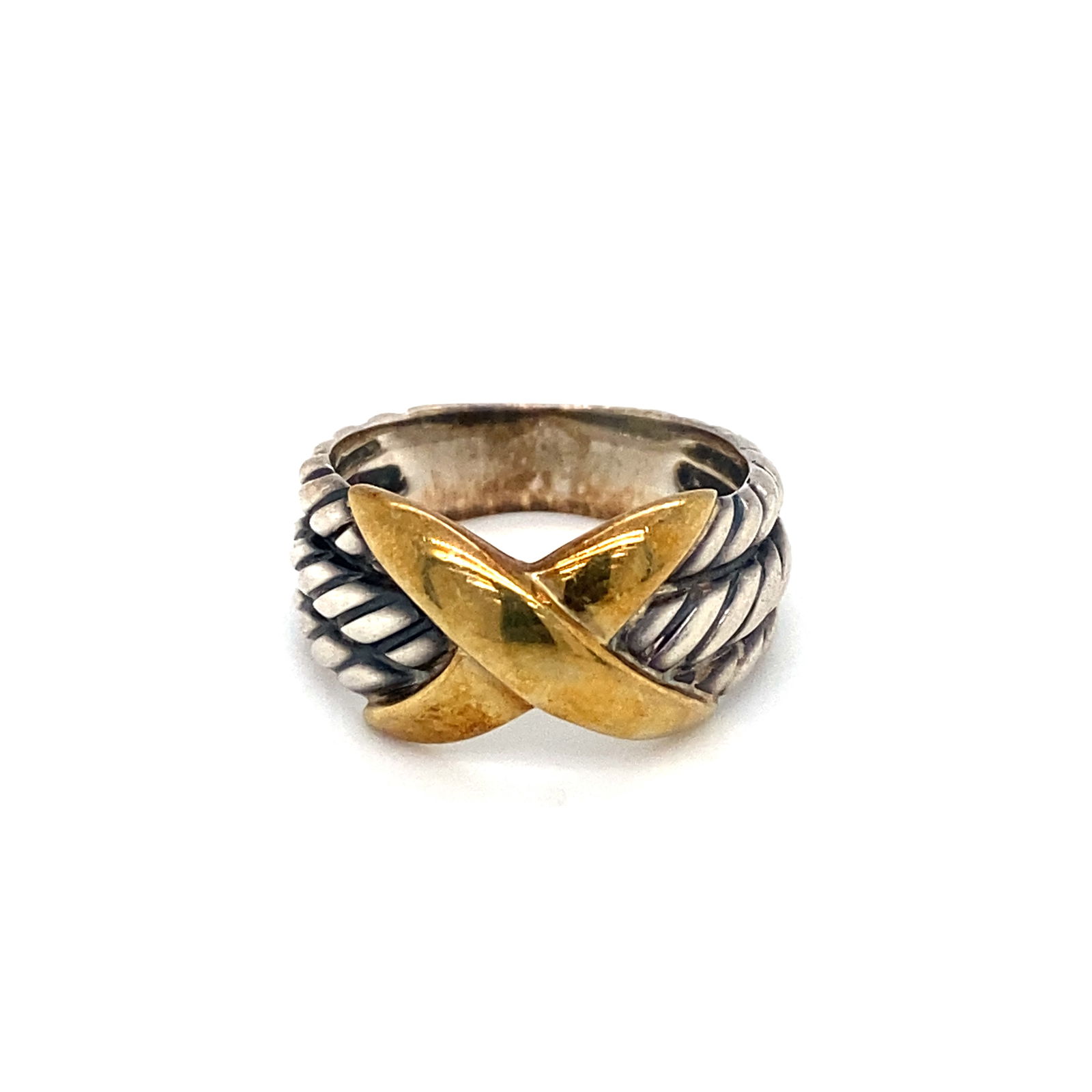 David Yurman Sterling Silver/14K Gold X Ring (1 of 8)