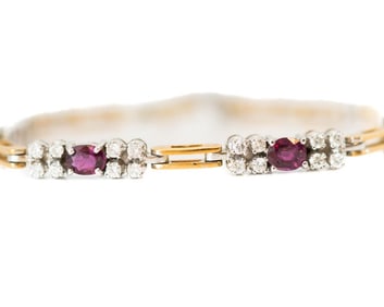 1980s 0.75 Carat Diamond and 1 Carat Ruby Link Bracelet in 18 Karat Gold