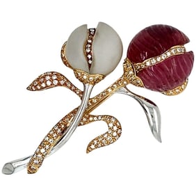 Tourmaline, Rock Crystal and Diamond Bouquet Brooch, Platinum and 18 Karat Gold