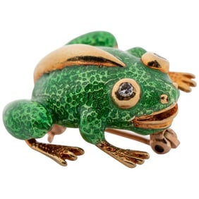 Tiffany & Co. Enamel and Diamond Frog Brooch, 18 Karat Gold