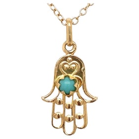 Circa 1950s Turquoise Evil Eye Hamsa Pendant in 18 Karat Gold