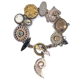 Mars & Valentine Smoky Quartz Link Charm Bracelet in Sterling Silver