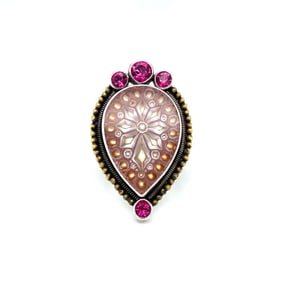 Mars & Valentine Pink Gemstones and Glass Enamel Cocktail Ring in Sterling Silver
