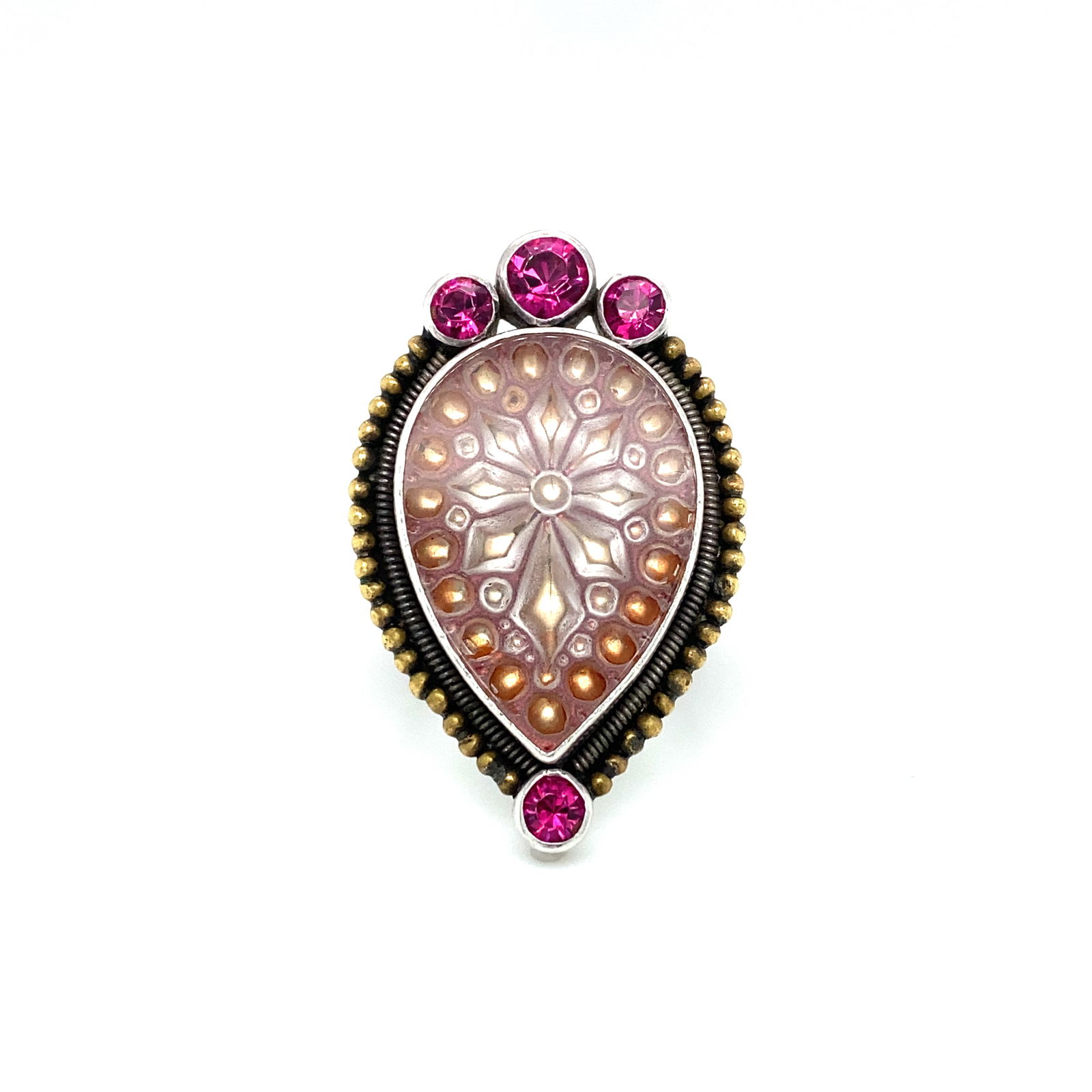 Mars & Valentine Pink Gemstones and Glass Enamel Cocktail Ring in Sterling Silver (1 of 8)