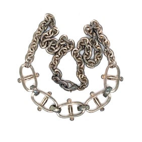 Mariner Links Chain Choker Necklace in Silver Tone Metal