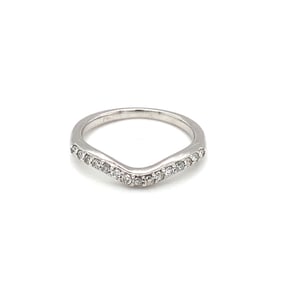 Curved Wedding Band Ring with Diamonds in 14K White Gold