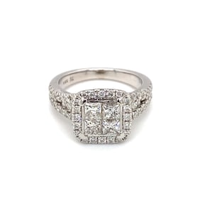 Diamond Cluster Engagement Ring in 14K White and Yellow Gold