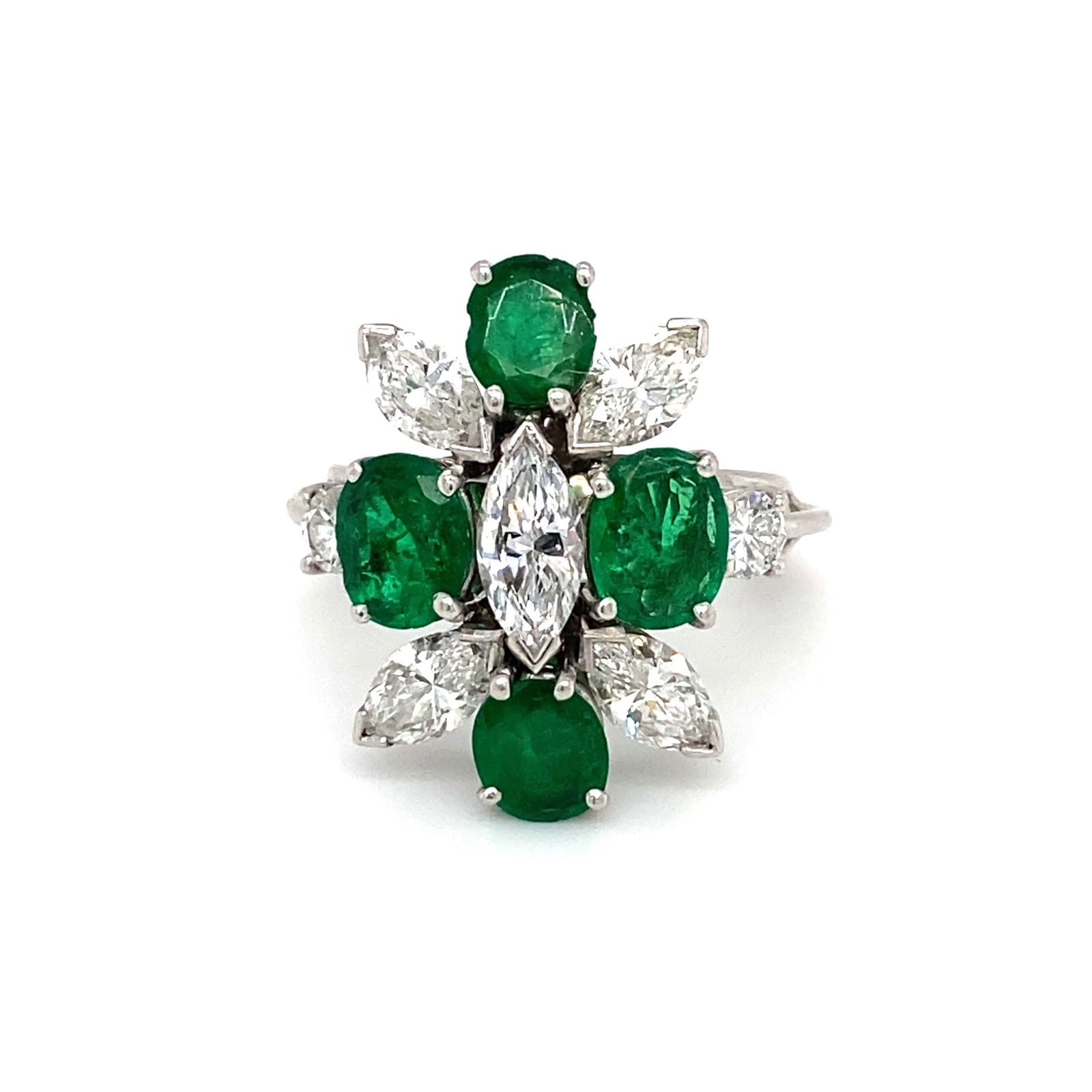 Circa 1960s Emerald and Diamond Cocktail Ring in Platinum (1 of 7)
