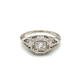 Circa 1920s 0.50Cts Filigree Old European Engagement Ring in 14K White Gold