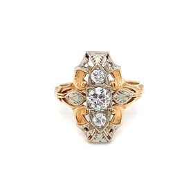 Circa 1920s Art Deco European Cut Diamond Ring in 14 Karat Gold