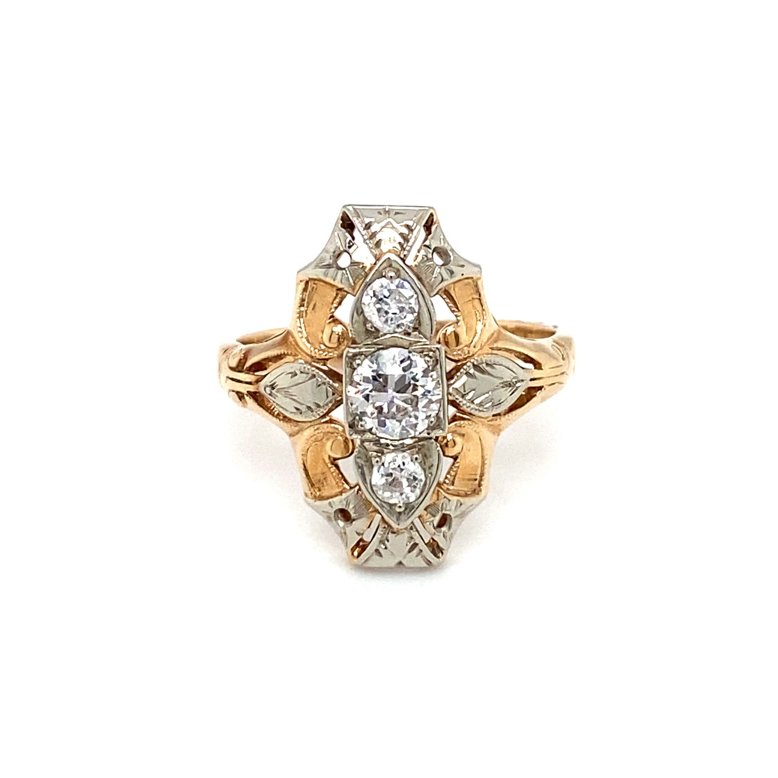 Circa 1920s Art Deco European Cut Diamond Ring in 14 Karat Gold (1 of 7)