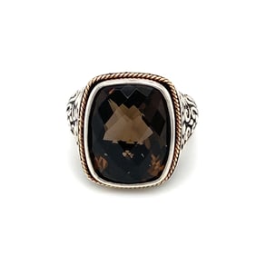 Effy Sterling Silver and 18K Yellow Gold Cocktail Ring with Faceted Smoky Quartz