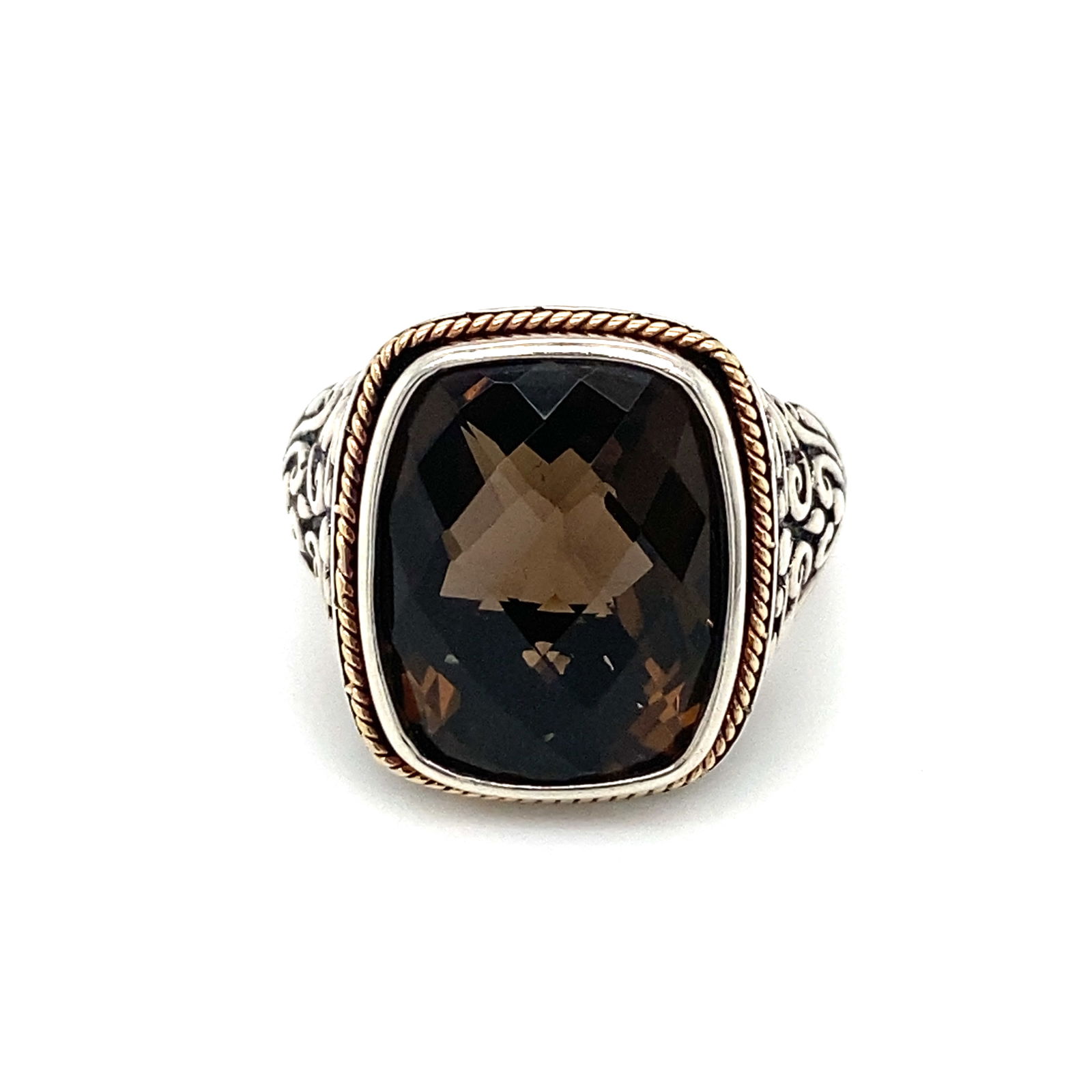 Effy Sterling Silver and 18K Yellow Gold Cocktail Ring with Faceted Smoky Quartz (1 of 8)