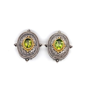 Konstantino Sterling Silver Oval Peridot Clip Earrings