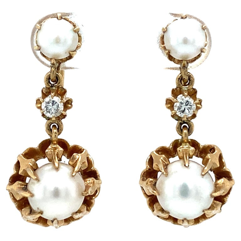 1950s Pearl and Diamond Non-Pierced Earrings in 14 Karat Gold (1 of 5)