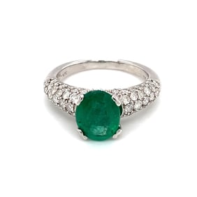 1.50ct Oval Emerald and Diamond Cocktail Ring, 14K White Gold
