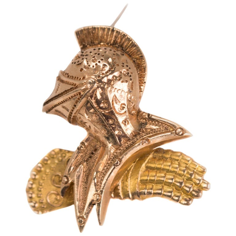 1922 Medieval Knight's Bust Pin in 14 Karat Yellow Gold and Rose Gold (1 of 6)