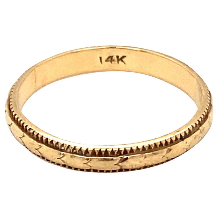 Circa 1920s, Art Deco Etched Gold Band Ring in 14 Karat Yellow Gold (1 of 7)
