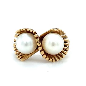 Circa 1950s Twin Pearl Ring in 14 Karat Gold