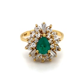 14K Gold Emerald and Diamond Cocktail Ring
