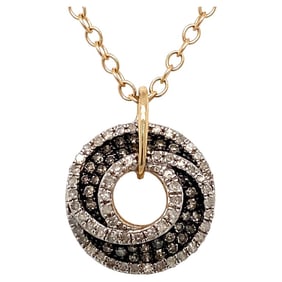 White and Brown Diamond Swirl Circle Pendant in 10 Karat Gold