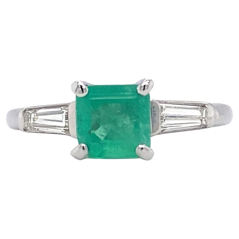 1950s 1 Carat Colombian Emerald and Diamond Platinum Engagement Ring (1 of 7)