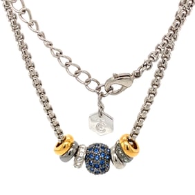 Silver Tone White/Blue Gemstone Bead Chain Necklace