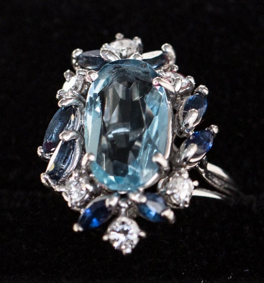 Blue Topaz, Sapphire and Diamond Ring (1 of 5)