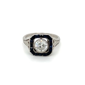 Art Deco 0.95ct Diamond and Sapphire Ring