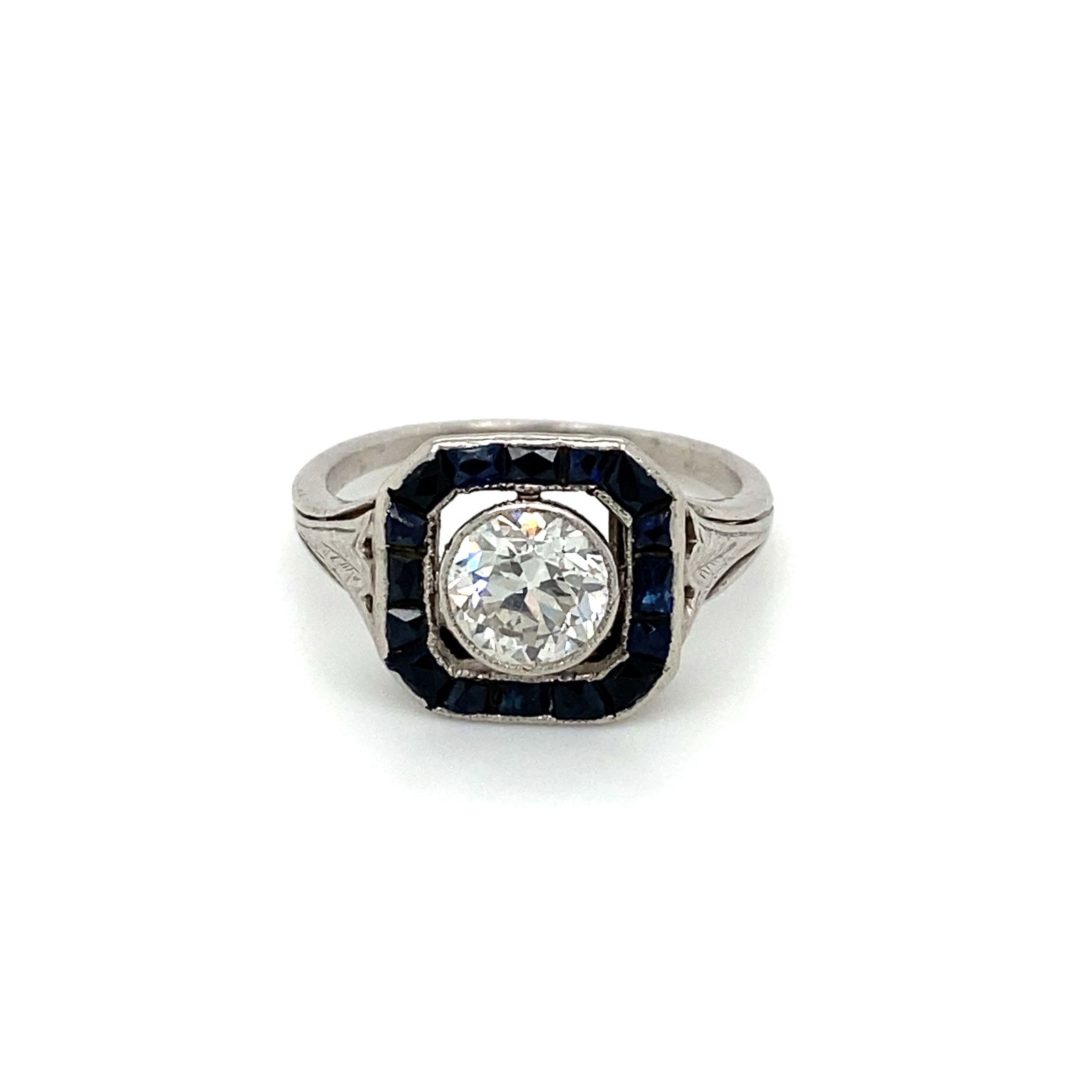 Art Deco 0.95ct Diamond and Sapphire Ring (1 of 6)