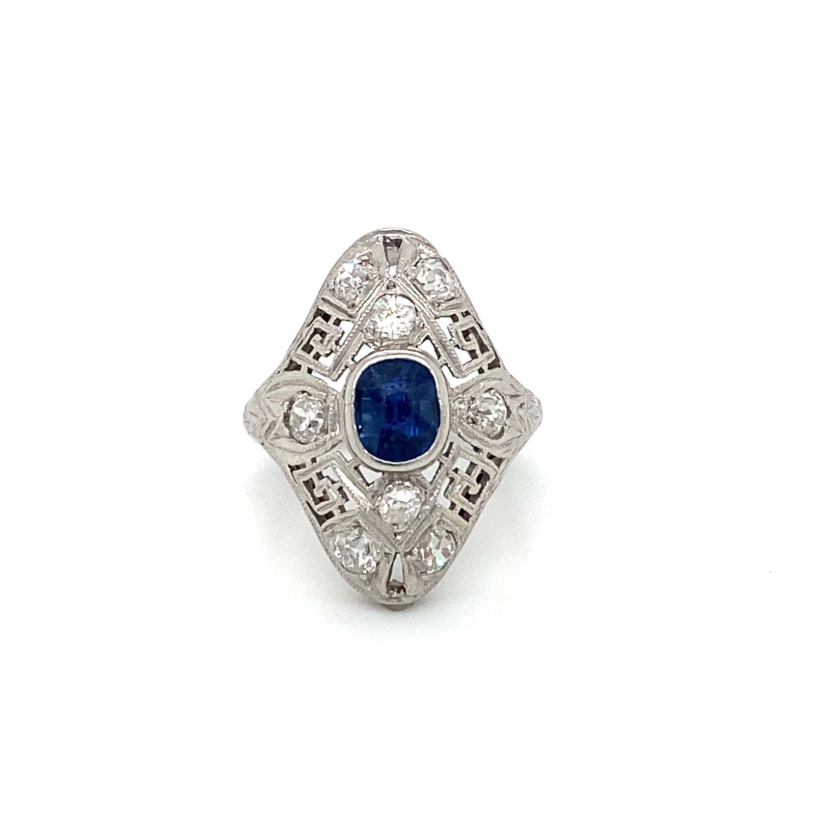 1920s Deep Blue Sapphire and Diamond Ring (1 of 6)