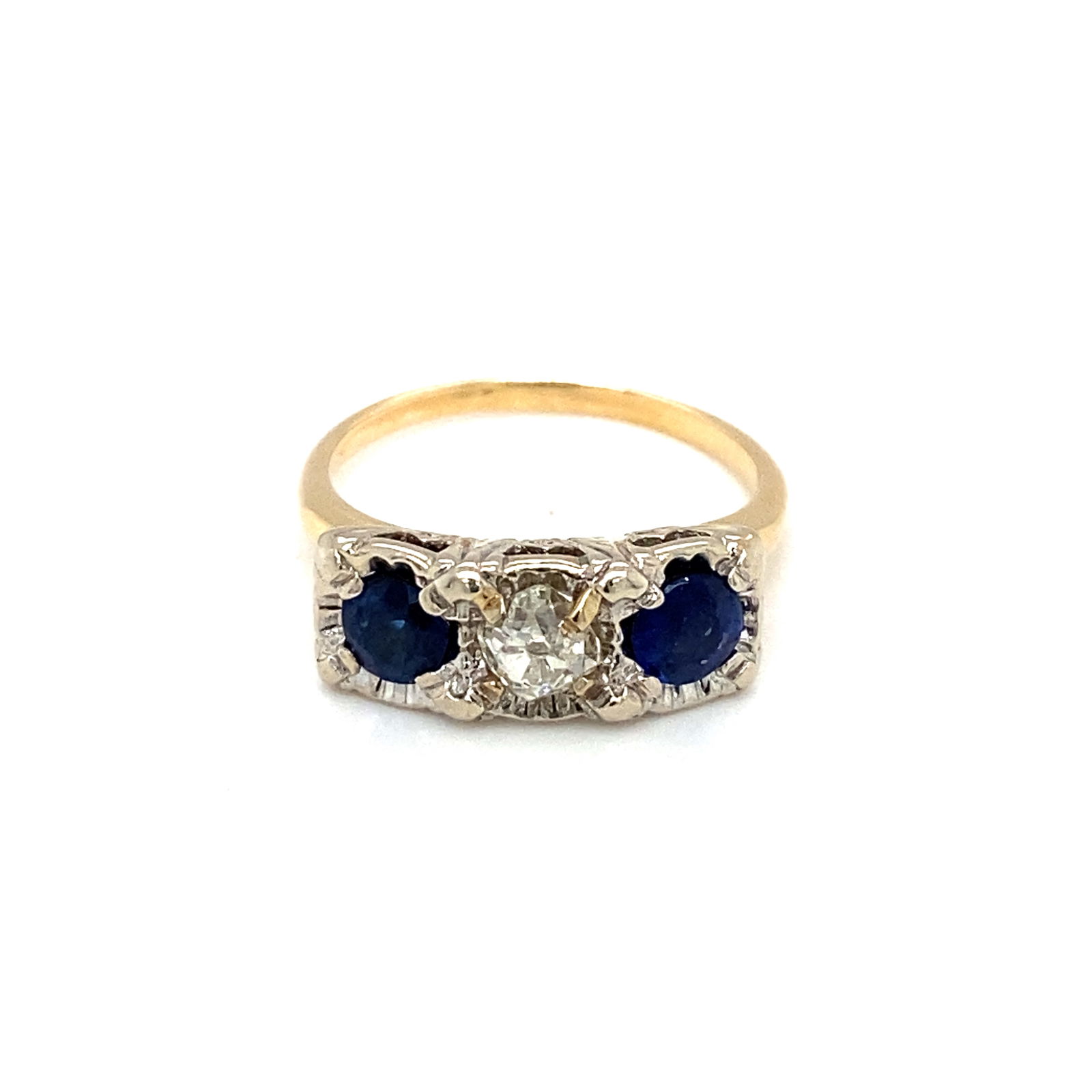 1930s Sapphire and Diamond Three Stone Ring (1 of 6)