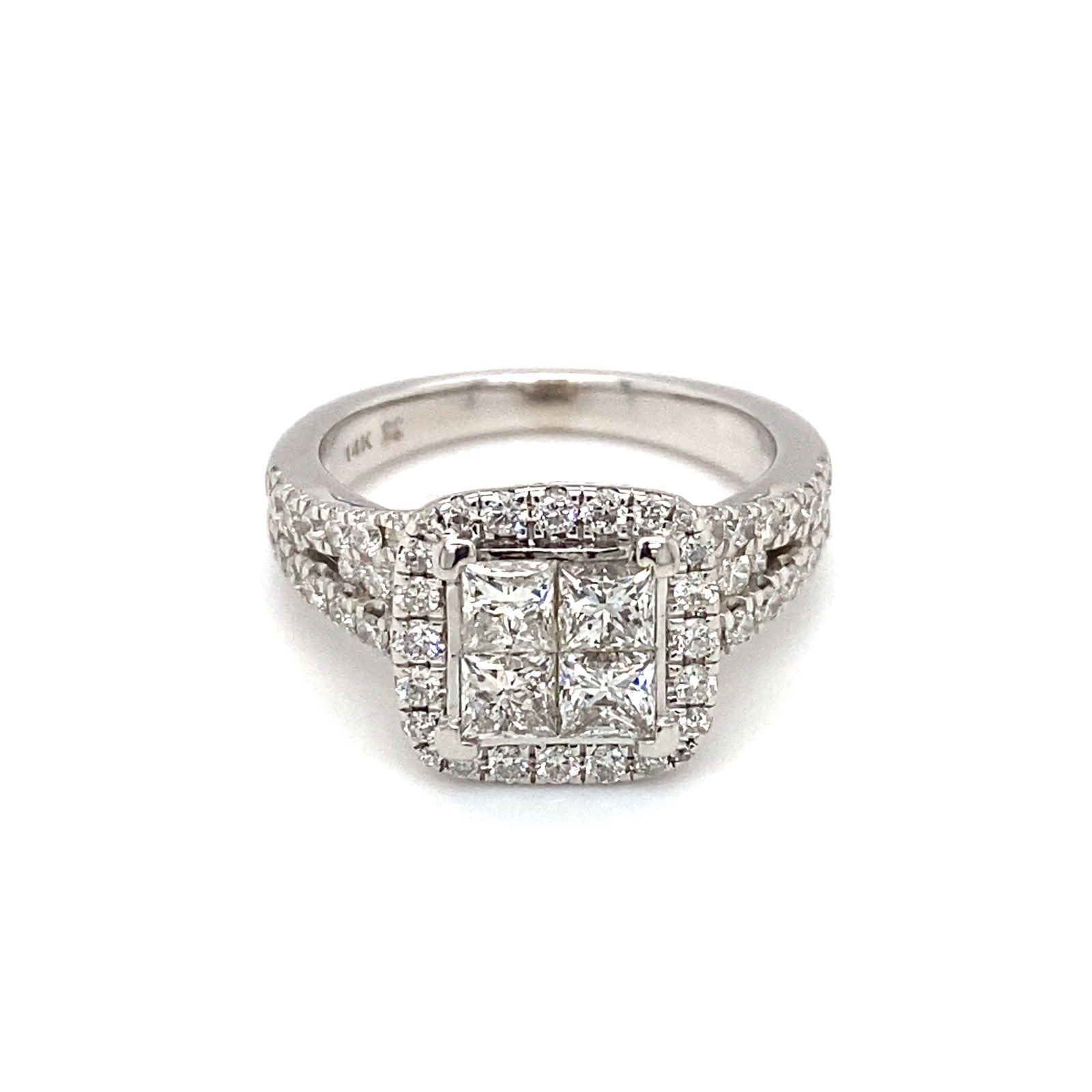 Diamond Cluster Engagement Ring in 14K White and Yellow Gold (1 of 8)