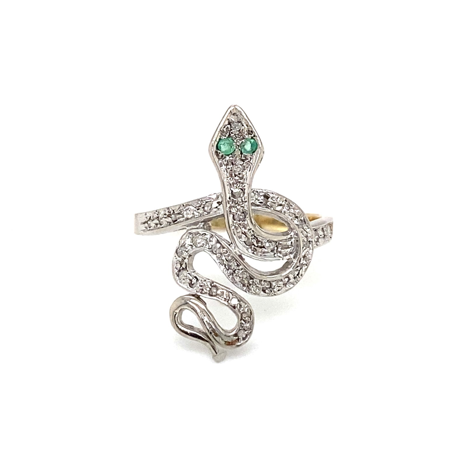 2000s Vintage Diamonds and Emeralds Serpent Ring in 14K Gold (1 of 7)