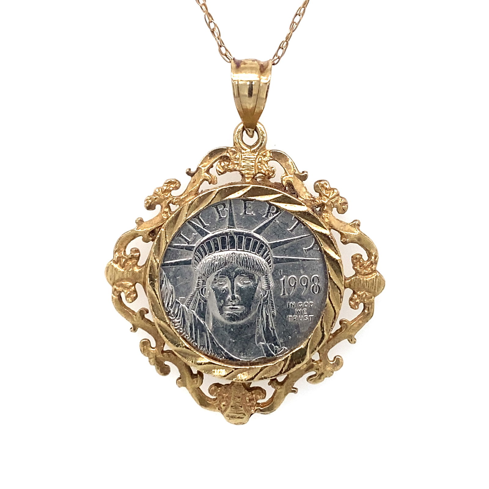 1998 $10 American Eagle Coin Pendant in Platinum and 14K Gold Frame (1 of 8)