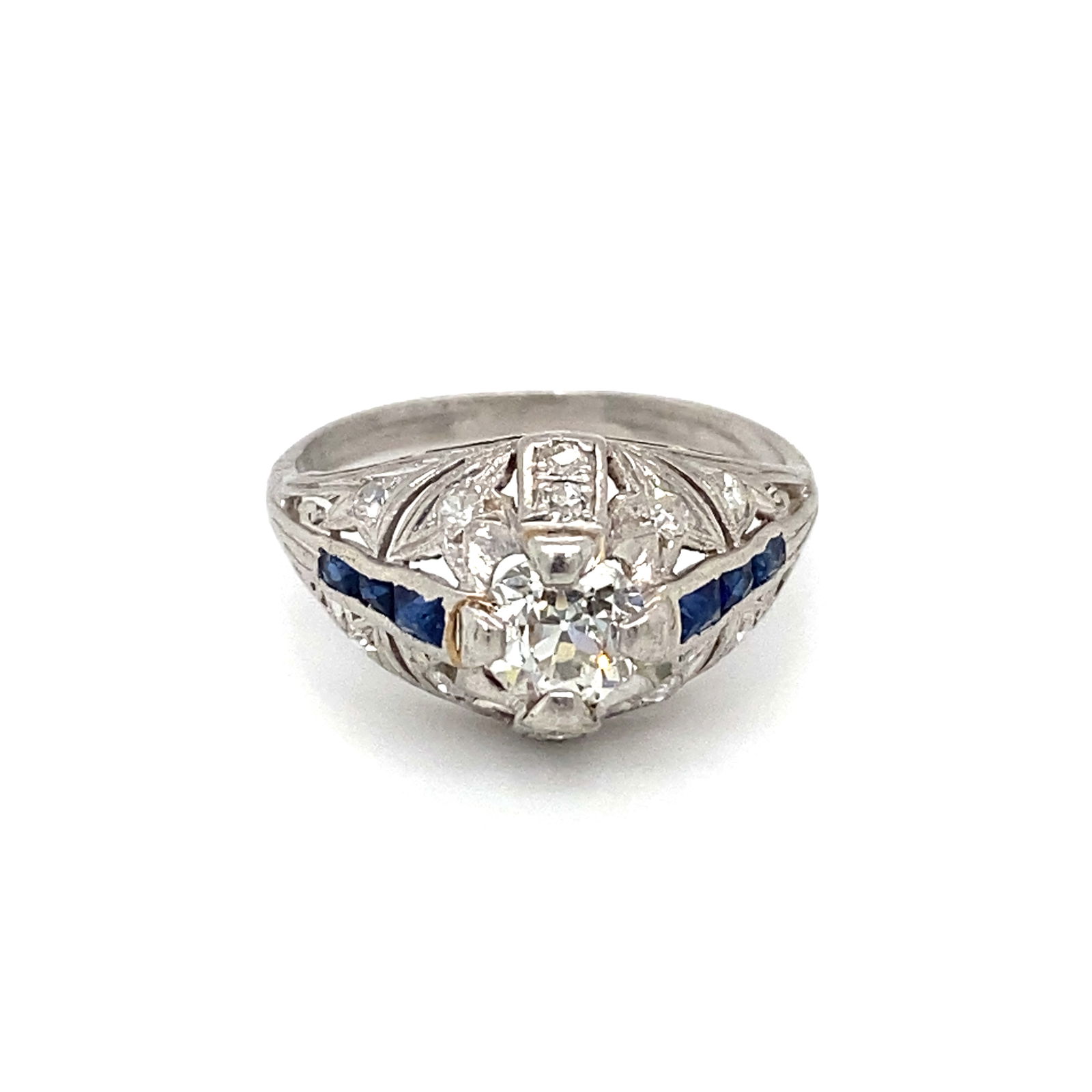 Circa 1920s Diamond and Sapphire Ring in Platinum (1 of 9)