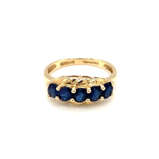 Circa 1990s Five Stone Thai Sapphire Ring in 14K Gold (1 of 7)